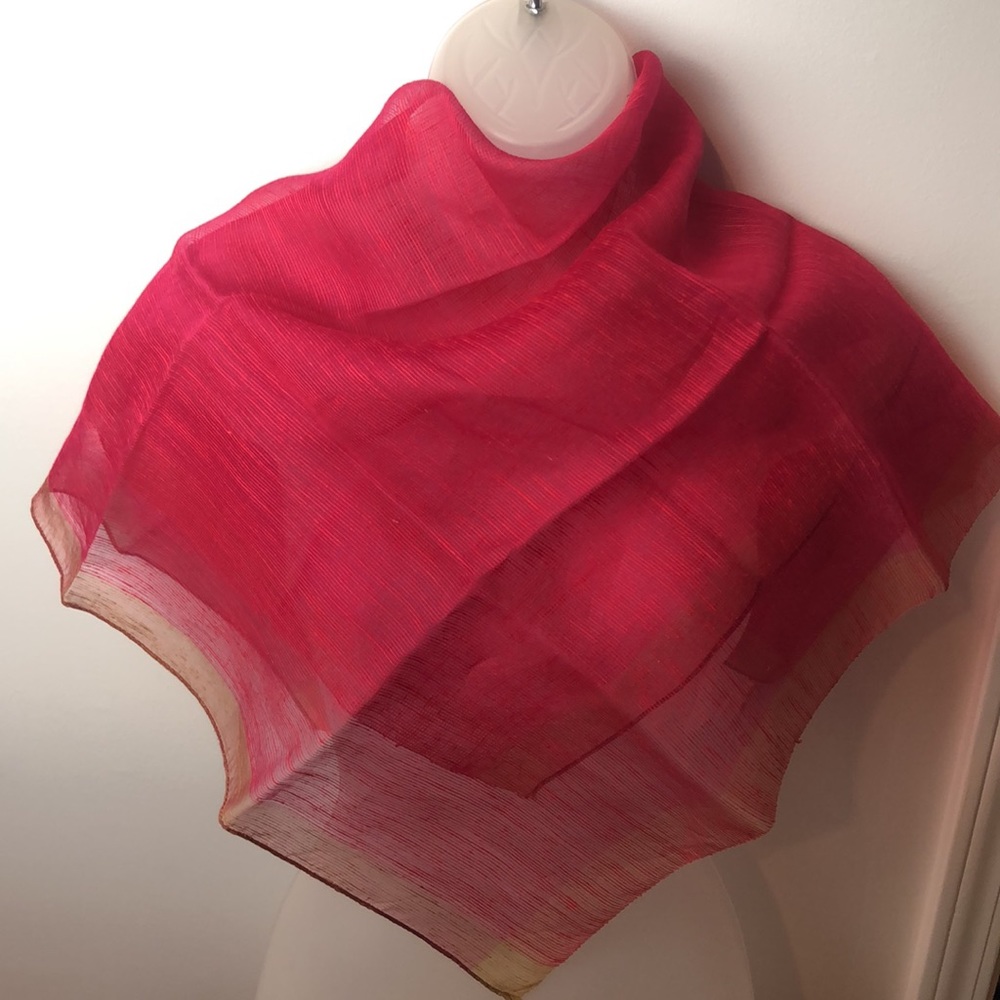 Kanebo Gorgeous Unique Square Raspberry Scarf with Golden Border Silk Japan